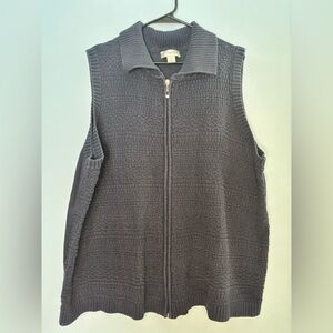 CJ Banks by Christopher & Banks Sweater Vest Womens 3X Navy Cable Knit Full Zip